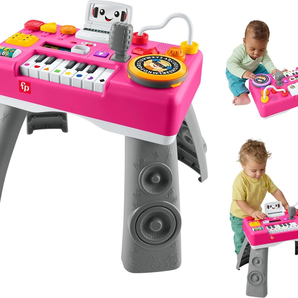 Fisher-Price Pink Musical Activity Table with Gray Legs and Colorful Buttons